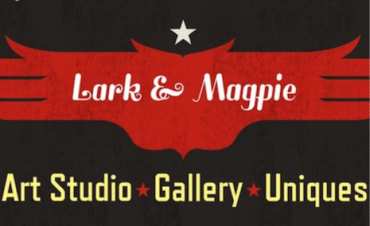 Lark and Magpie Logo. Art studio, gallery, and unique vintage items